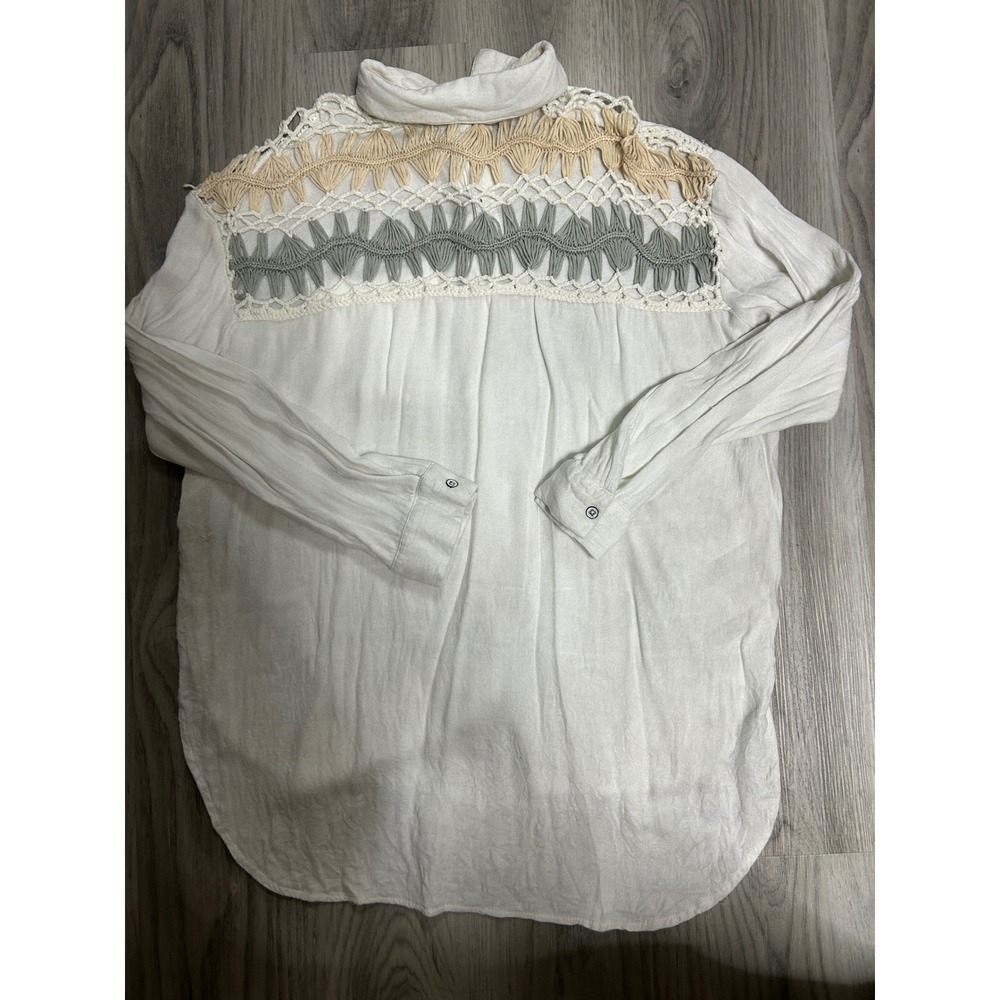 Vintage Havana Womens White Crochet Back Button Down Shirt‎ Boho Medium cottage